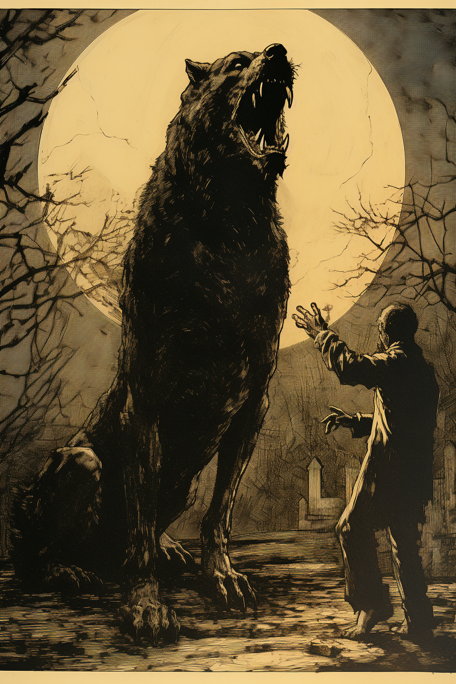 Man pointing at screen showing monstrous Dog Man