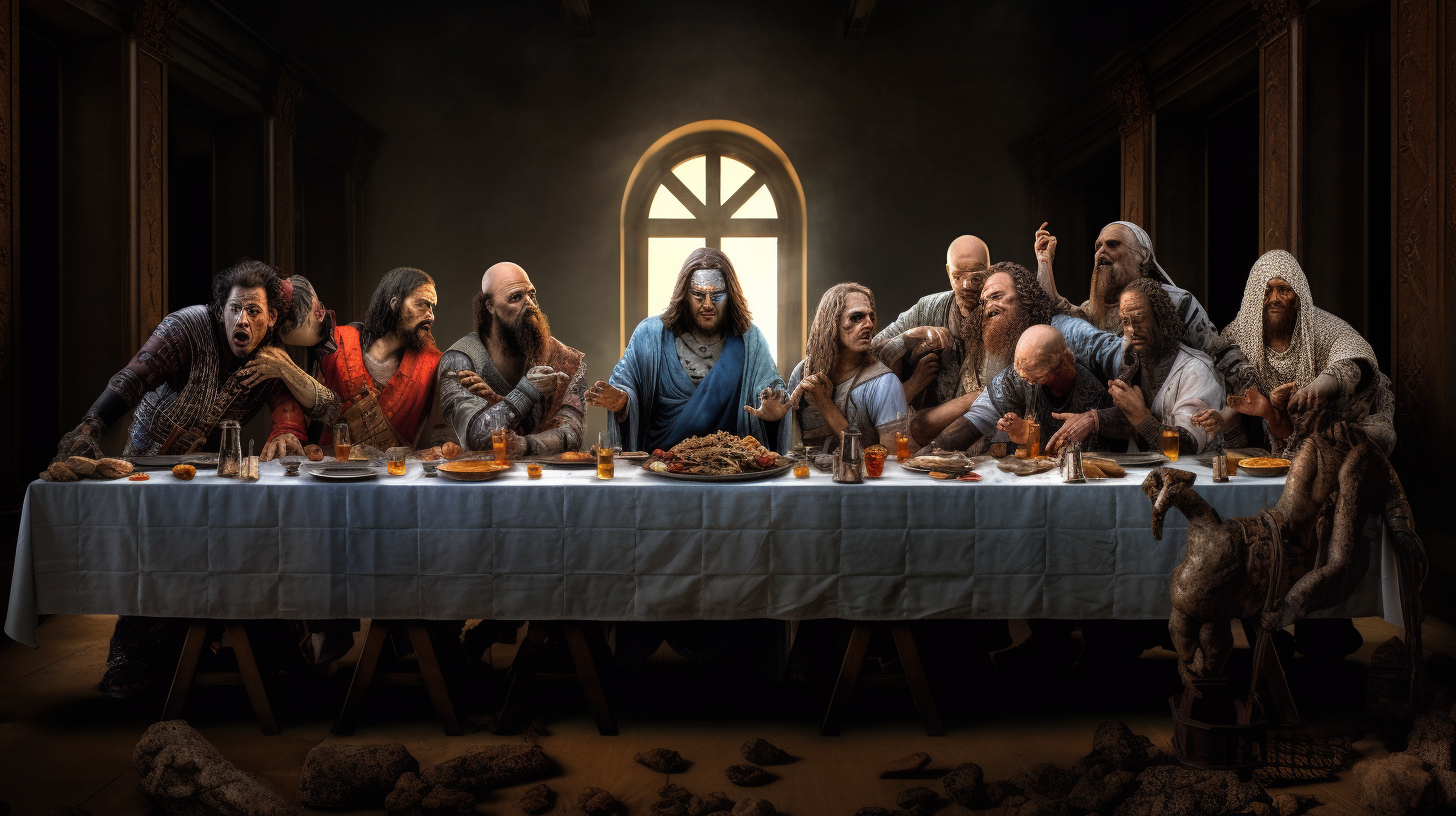 Hyper-realistic Last Supper with Horror Film Characters