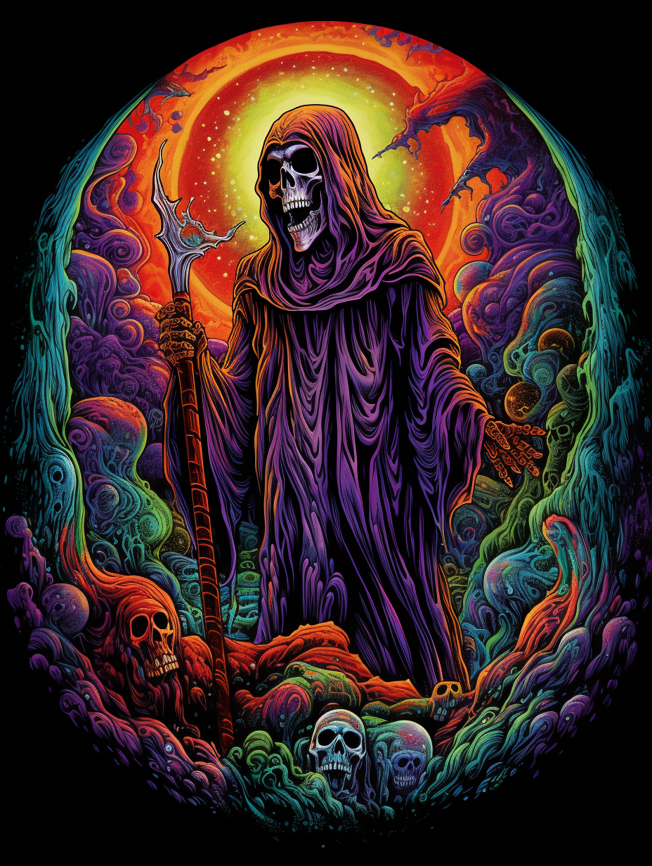 Spooky grim reaper circle tshirt design