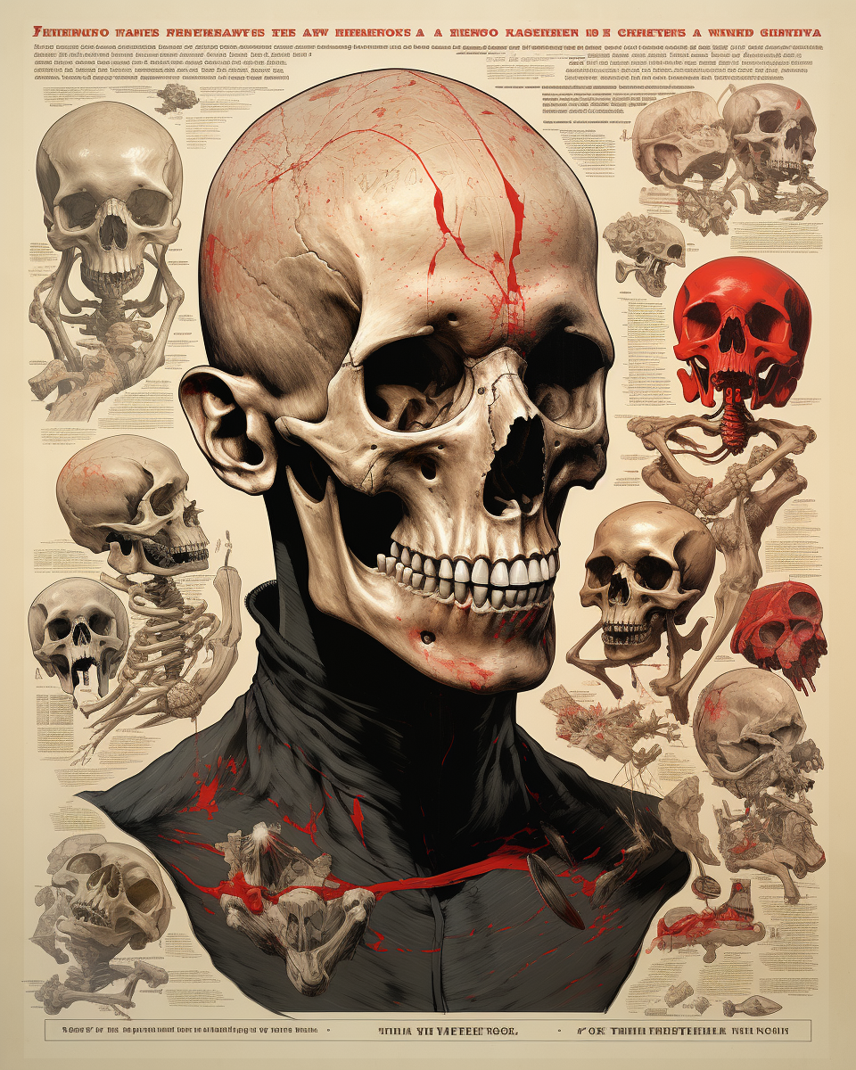 Art Poster of Human Anatomy with Rats and Skulls