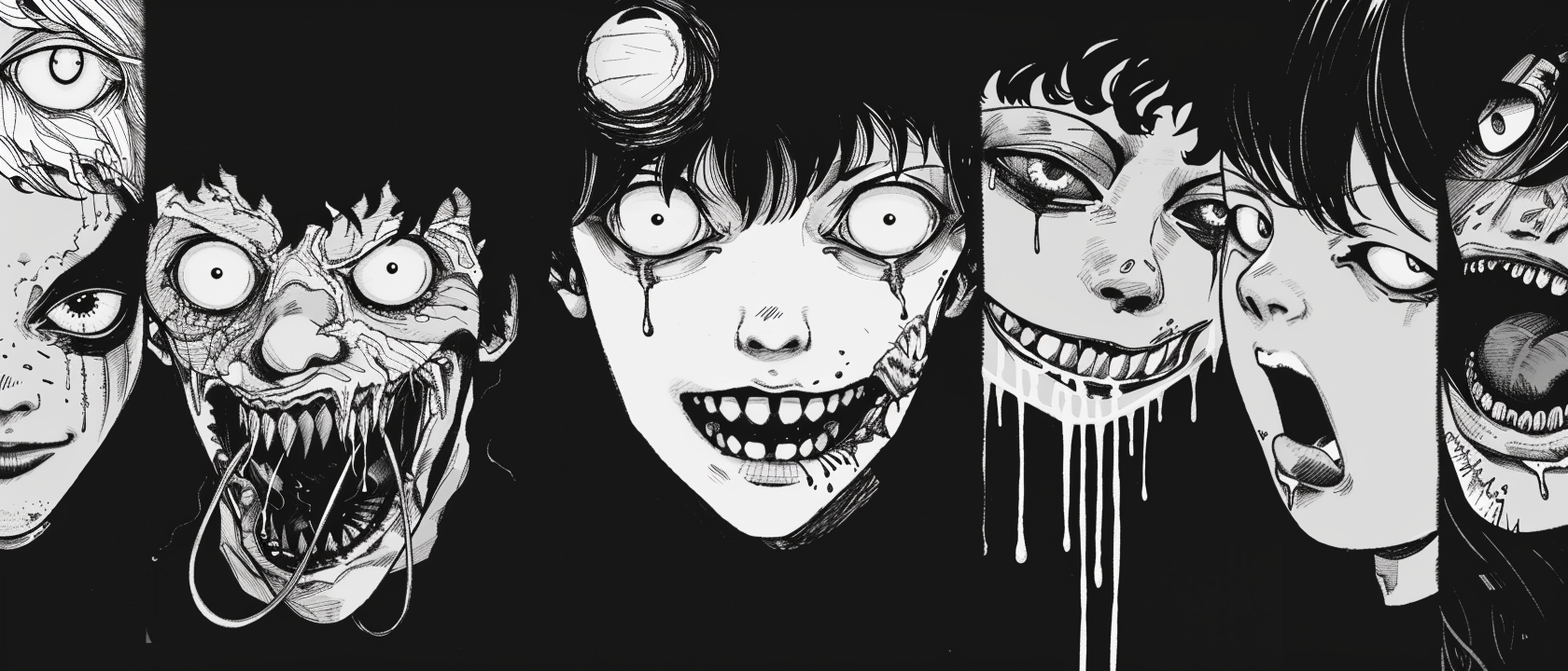 Creepy horror manga faces prompt