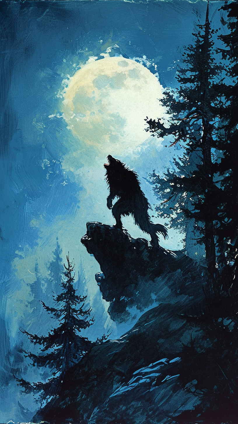 Werewolf howling at the moon