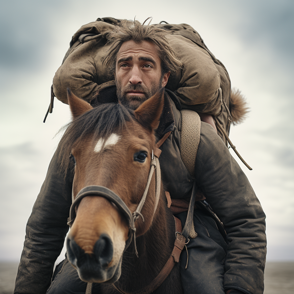 Man carrying horse on his back