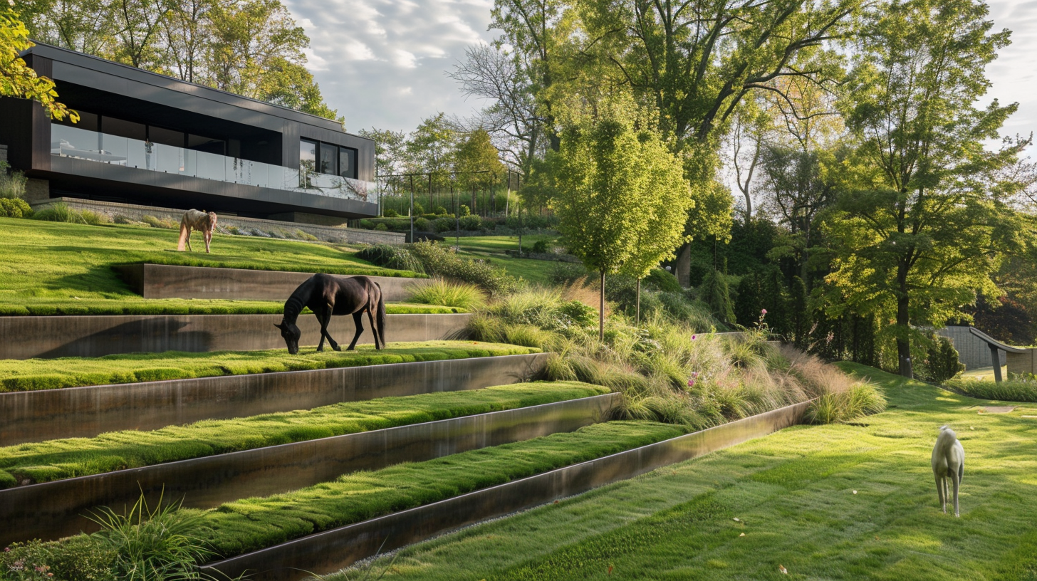 Horse and Dog in Tiered Garden