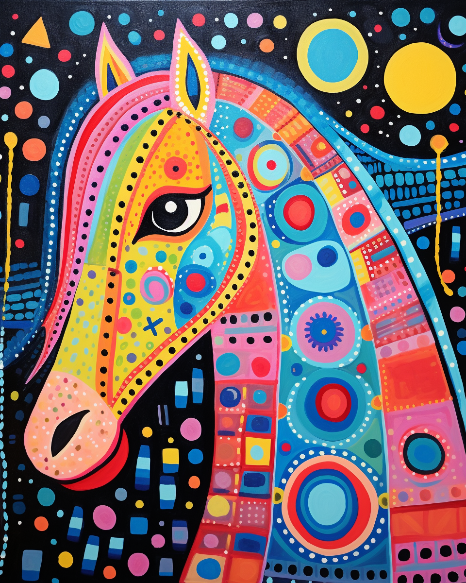 Horse in art style by Hundertwasser, Kusama, Gerard