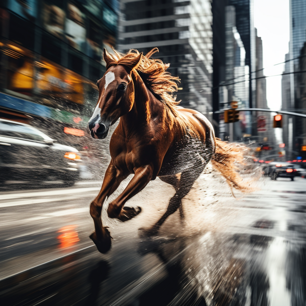 Majestic horse galloping through the streets