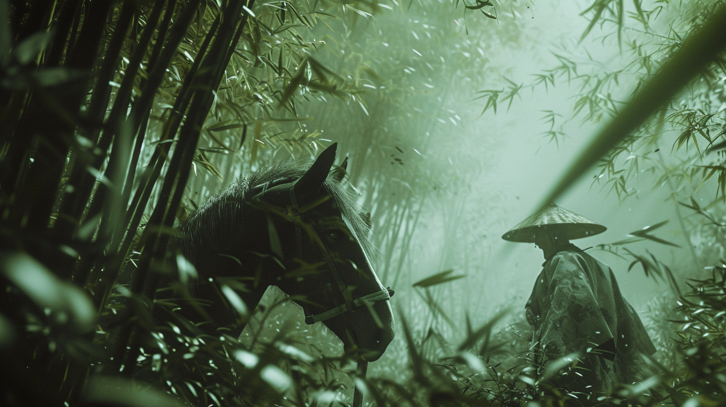 Horse Samurai in Bamboo Forest