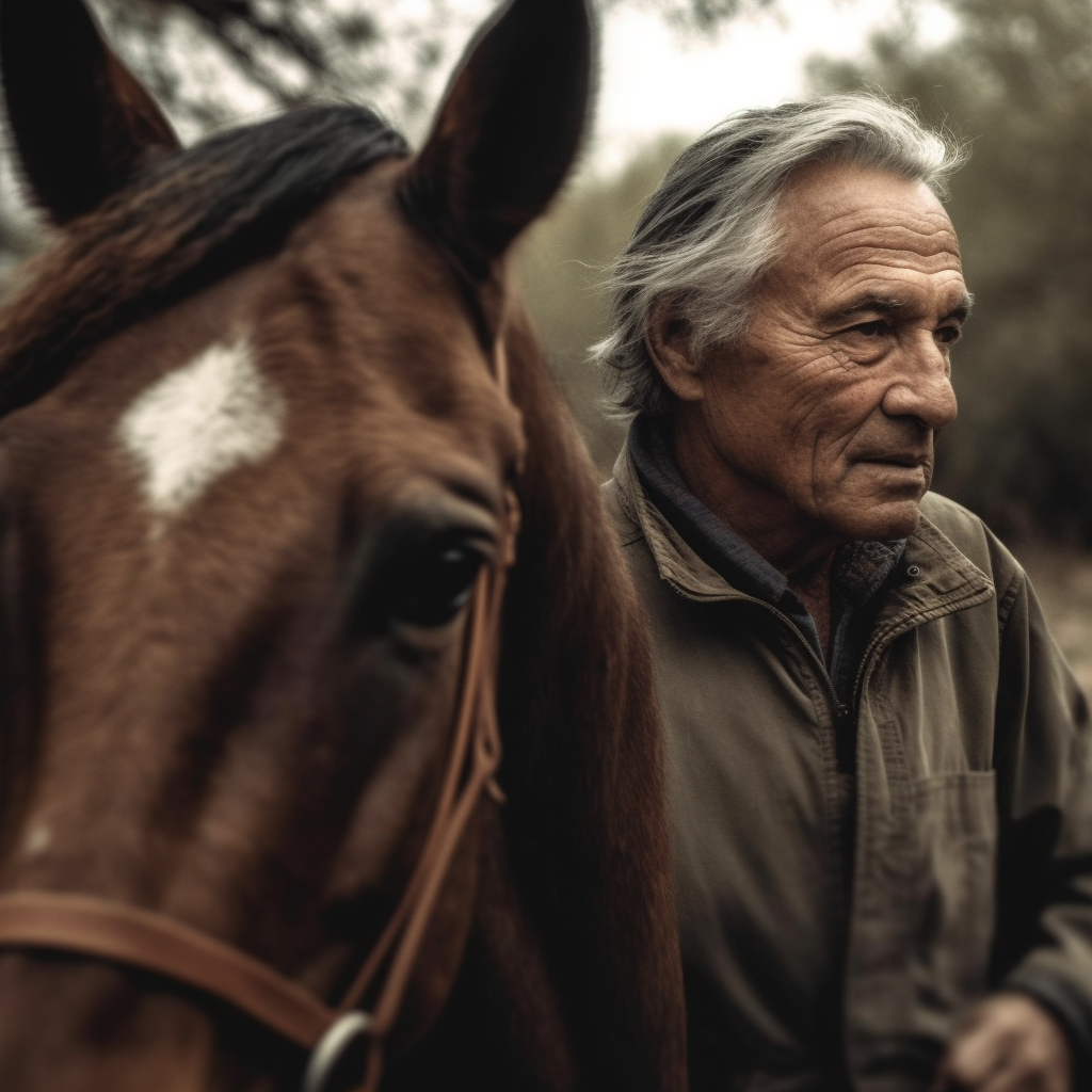 Mid Aged Man Relaxing with Horse