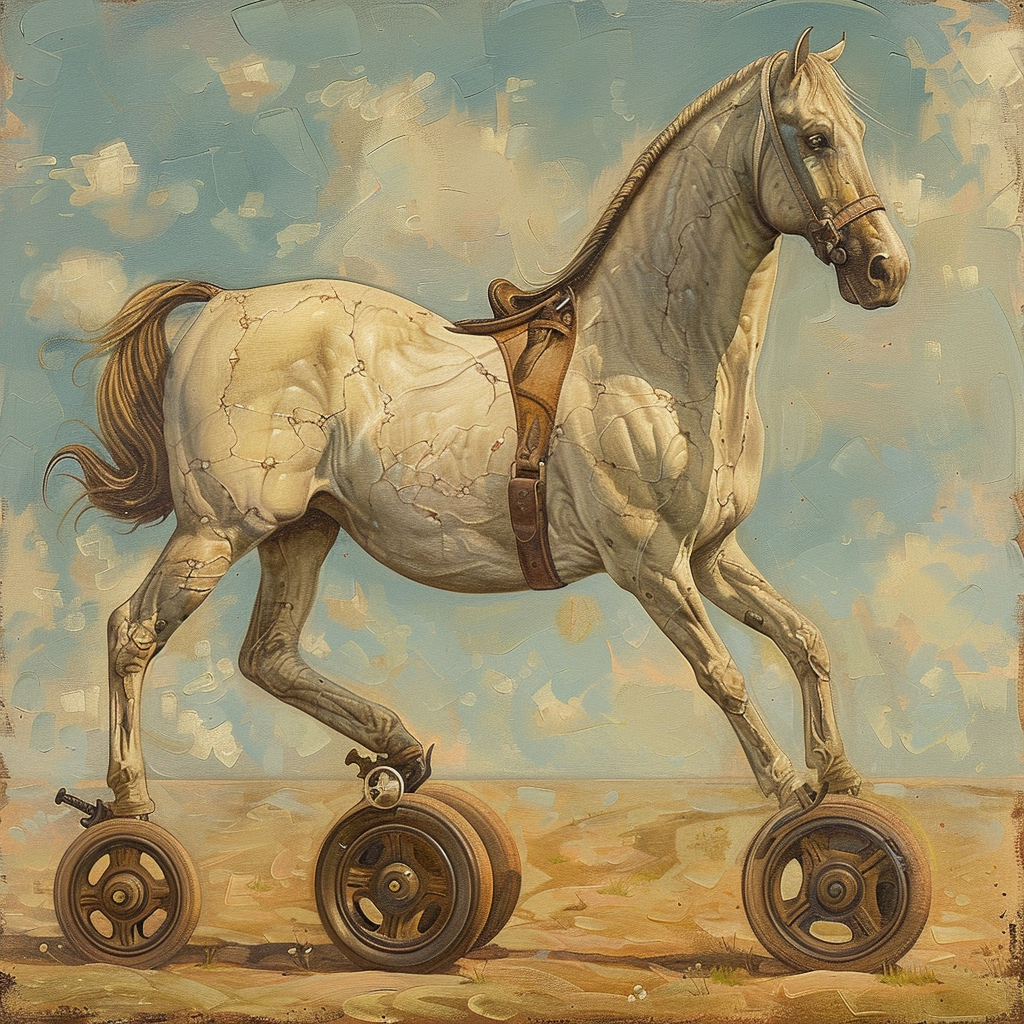 Horse with wheel legs moving