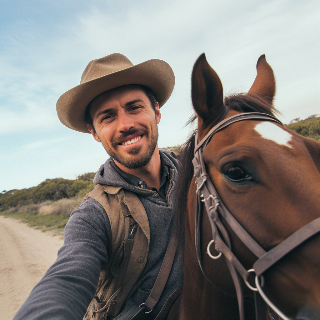 Exciting horseback riding adventure selfie