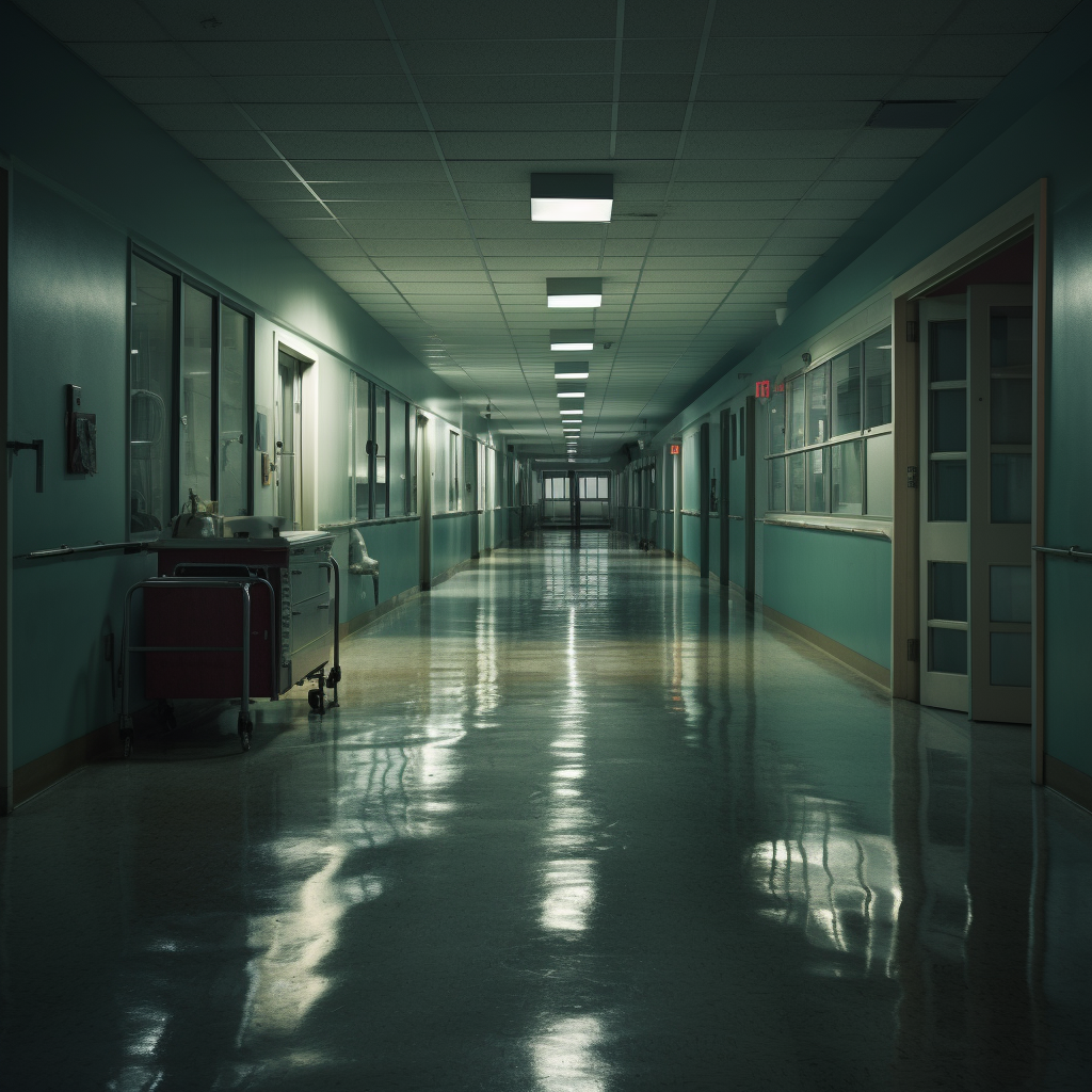 Hyper-realistic Hospital Corridor with Dramatic Lighting