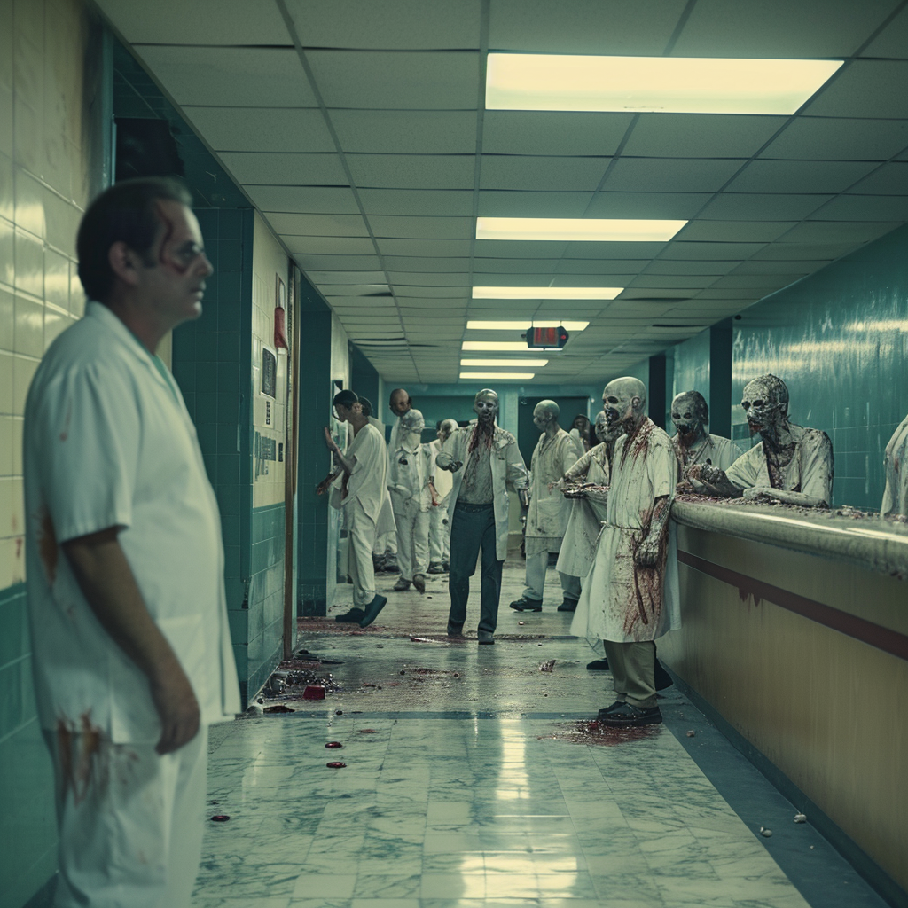 hospital lobby zombies attacking staff patients