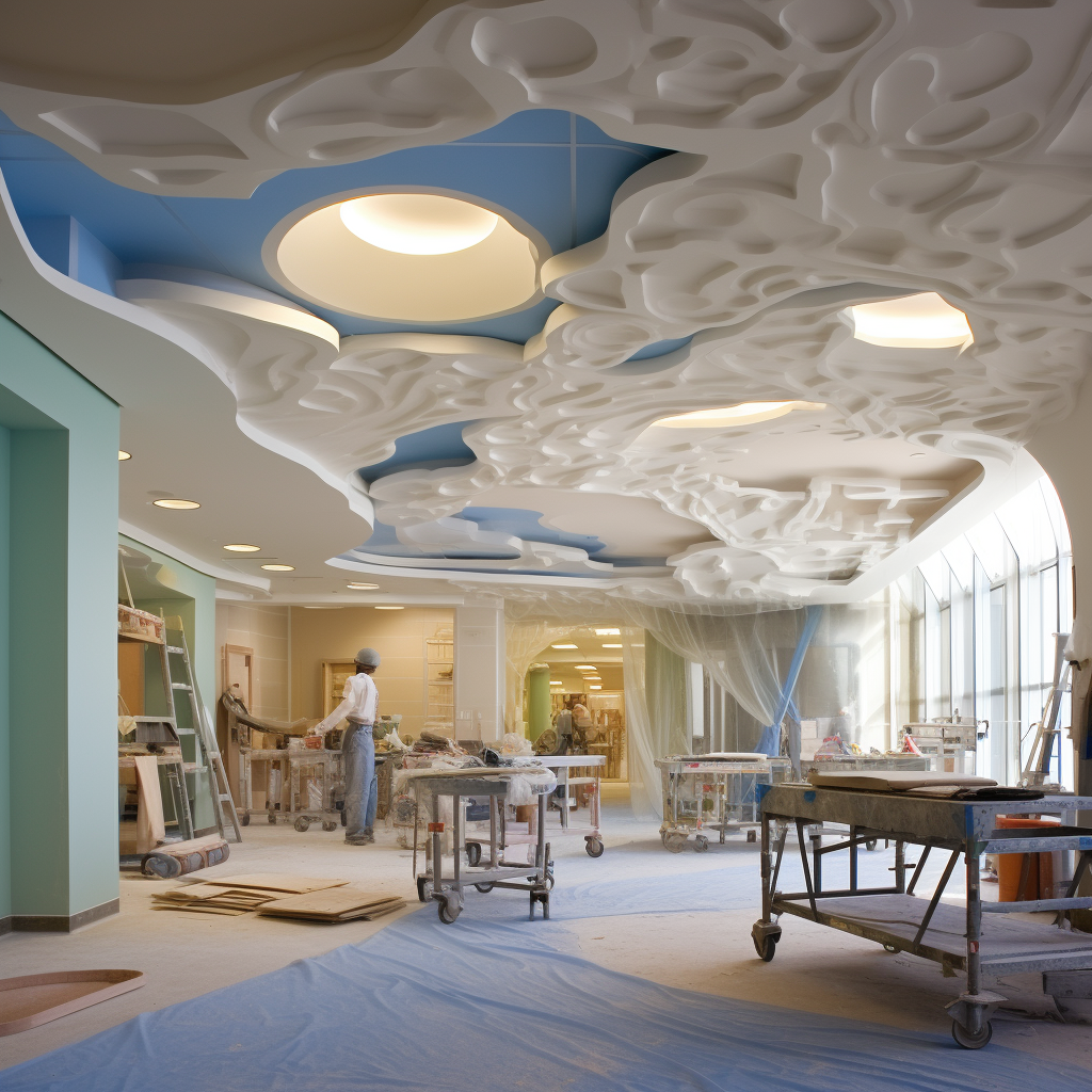 Hospital room ceiling construction work