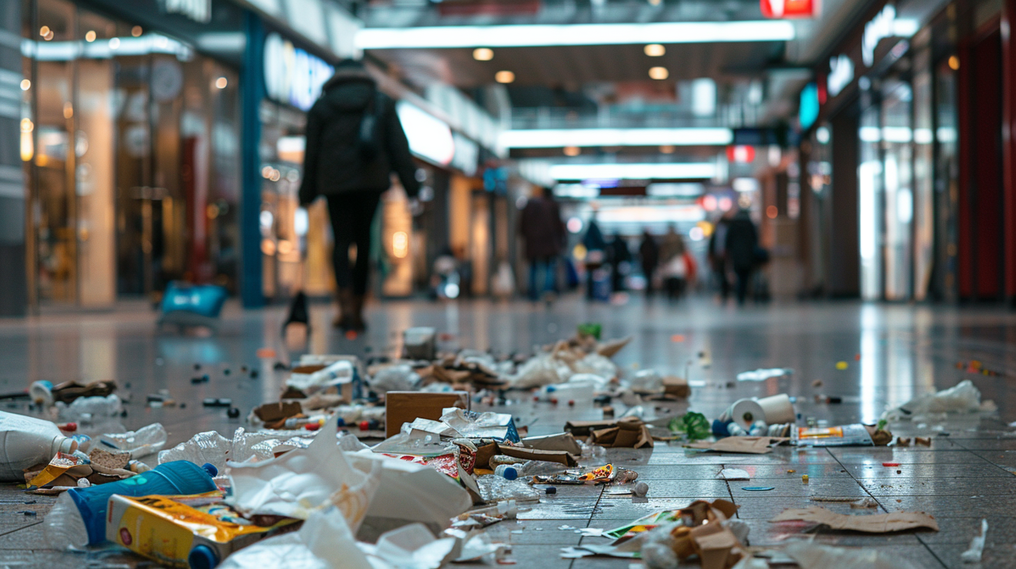 Bright trash in shopping mall