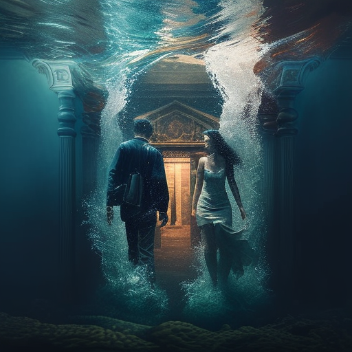 Couple walking under water