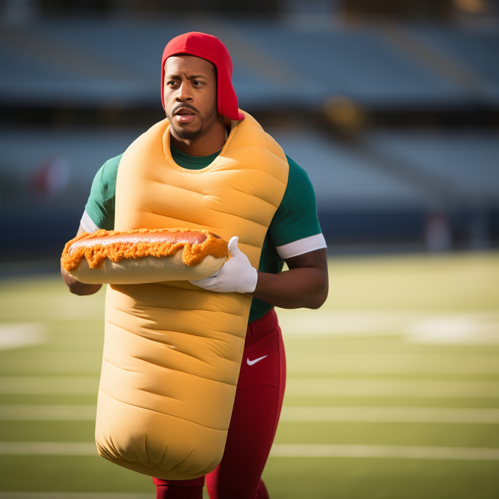 Deshaun Watson dressed as a hot dog with towel