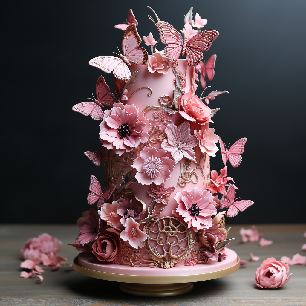 Tall Hot Pink Dulce de Leche Butterfly Cake