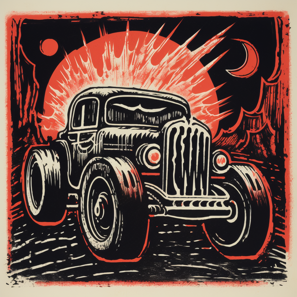 Munsters TV Show Hot Rod Car Lino Print