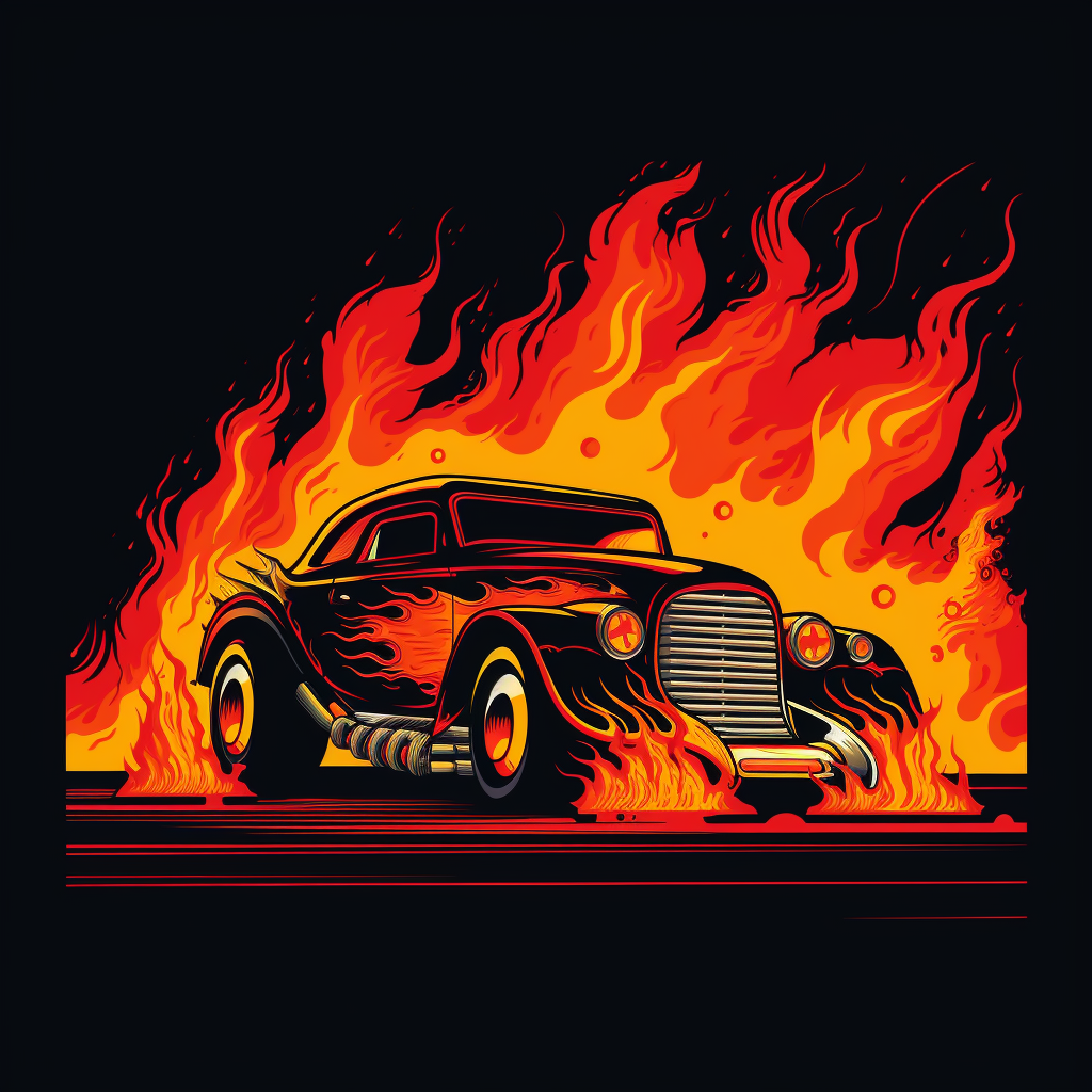 Hot Rod Flame Graphics in 8 Bit Style