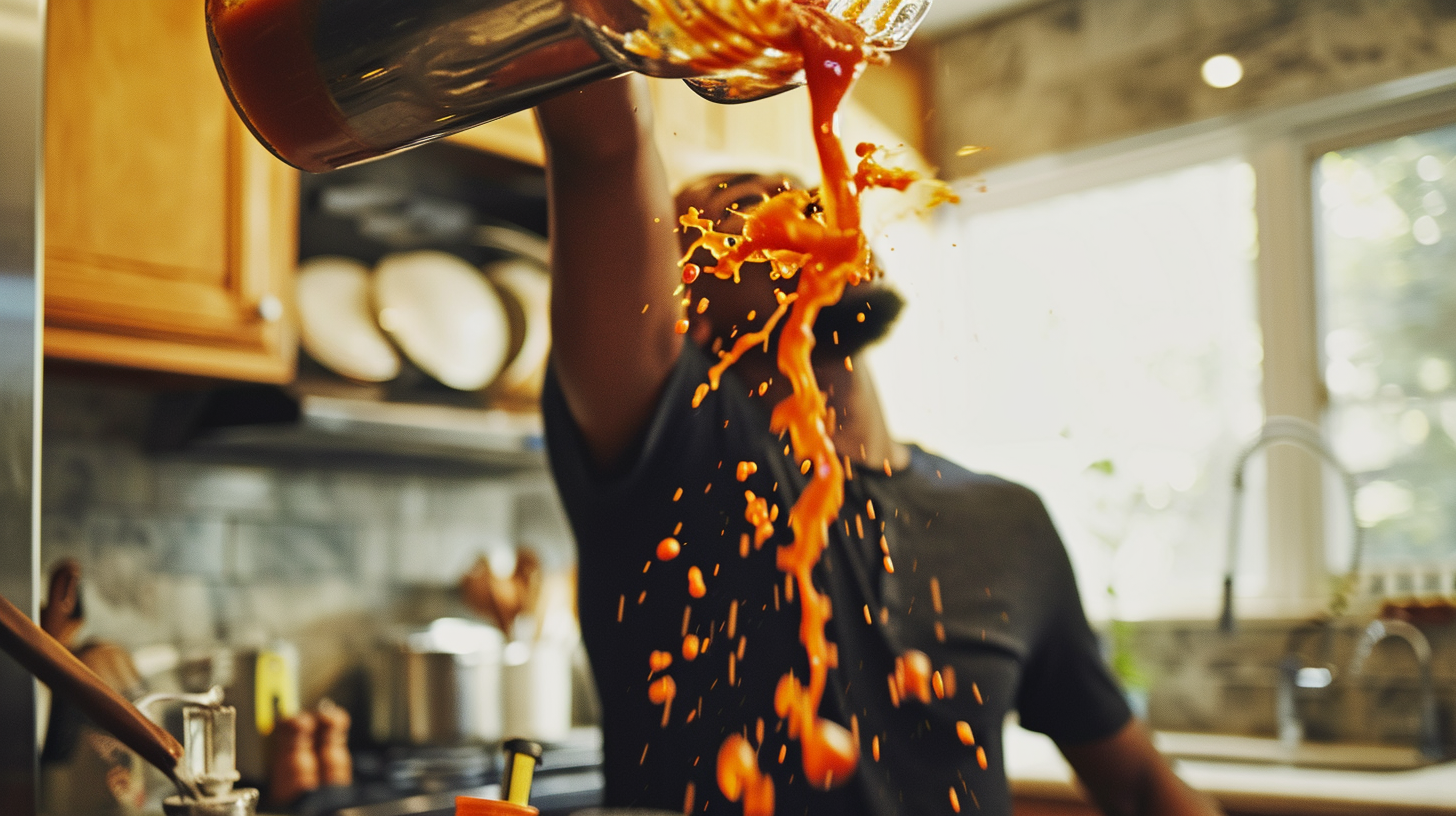 Hot sauce poured on man's head