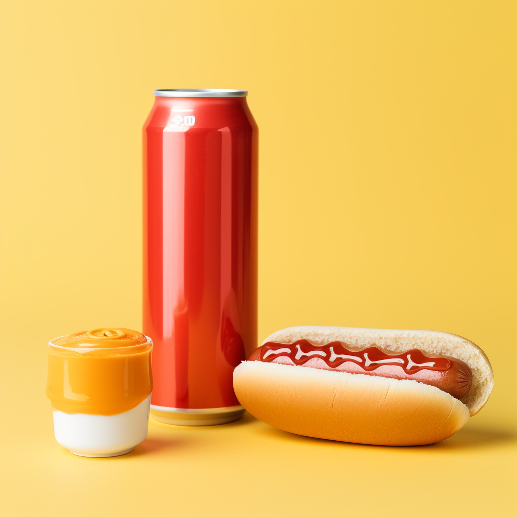 Minimalist hot dog and soda bubbling