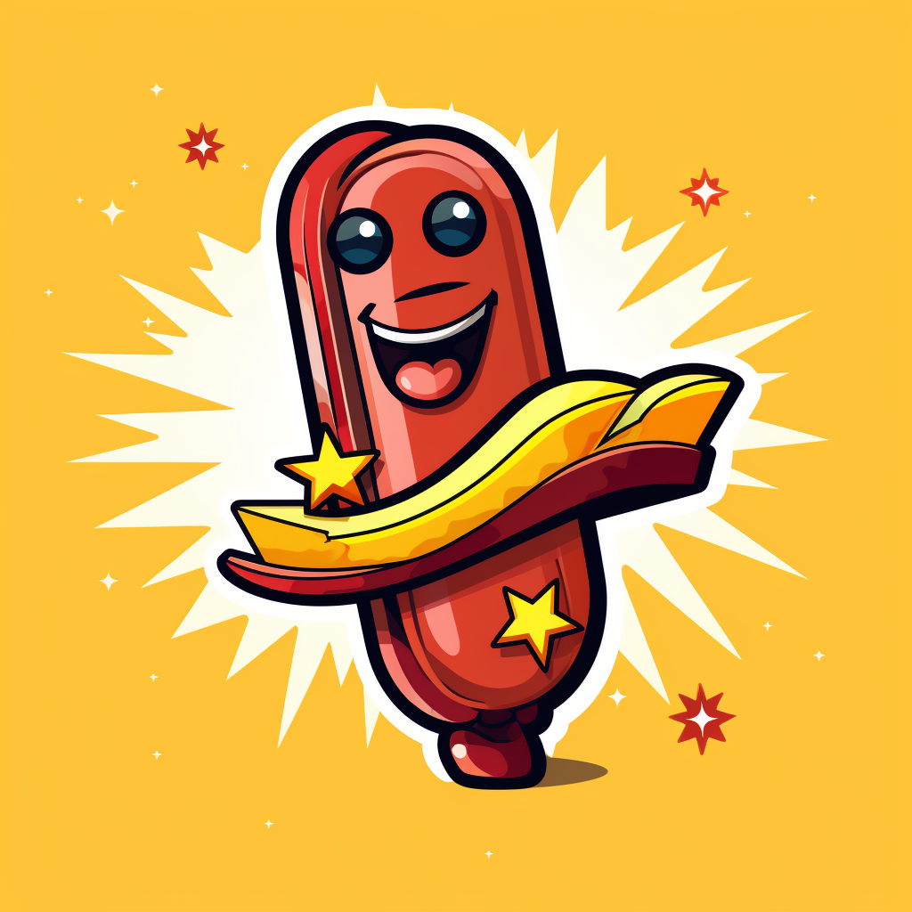 Cartoon hotdog winning an award sticker