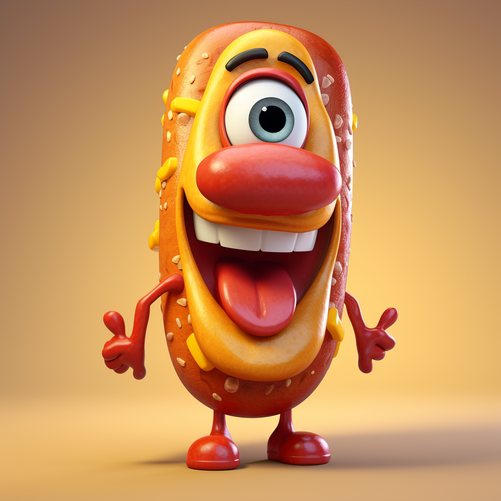 Cute hotdog character in Disney-style cartoon