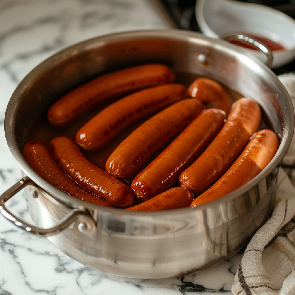 hotdogs boiling in pot