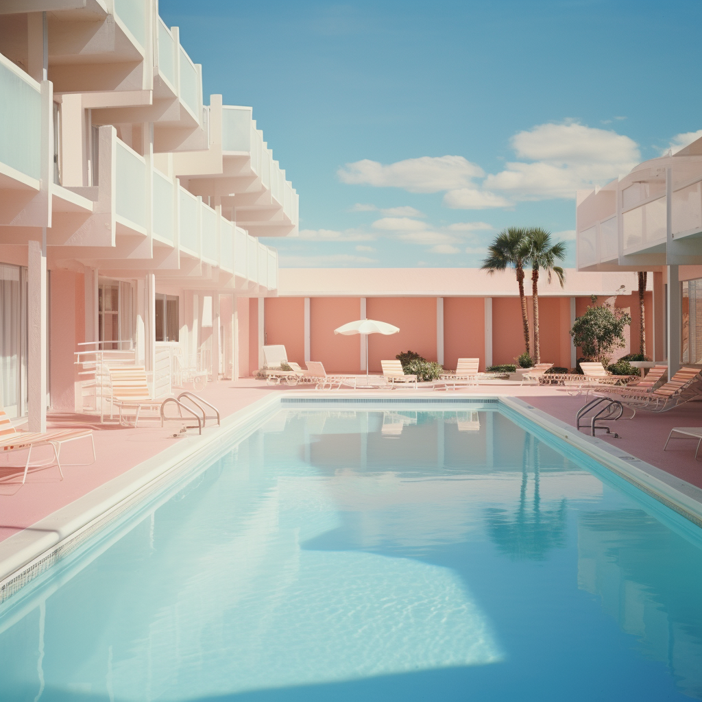 Serene hotel pool with pastel colors