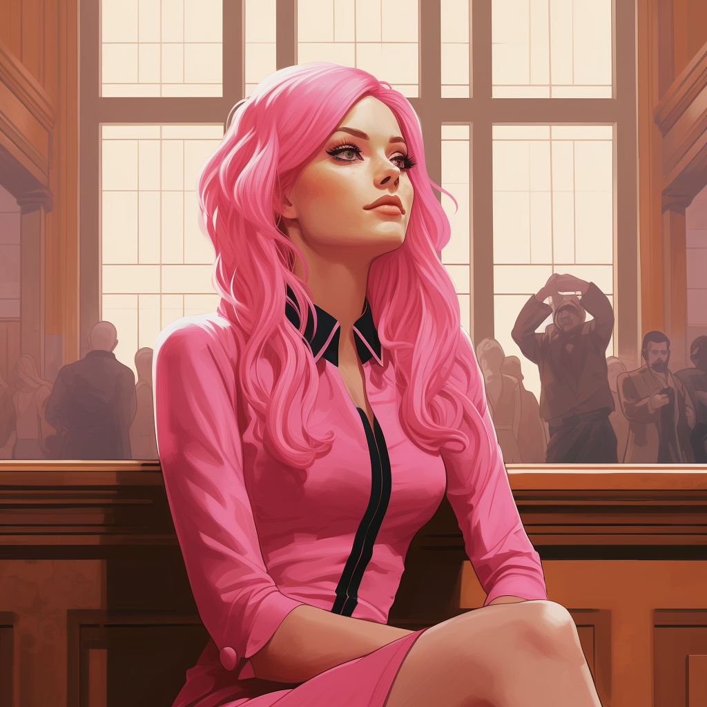 Hotpink haired woman court artist drawing