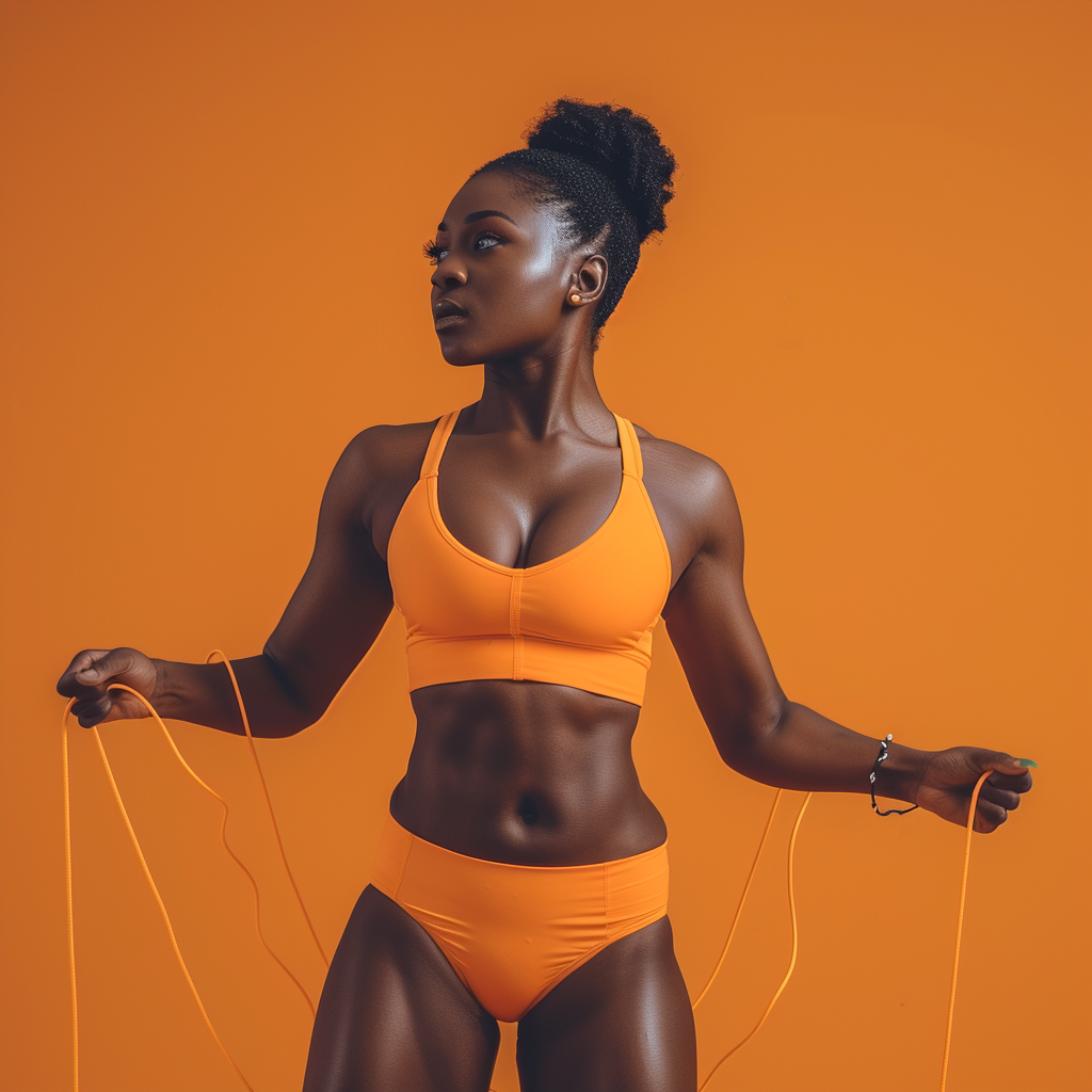 Fitness model jumping rope