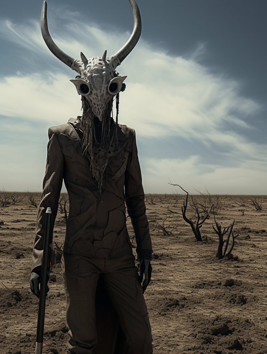 Houp, the tall horned figure on the apocalyptic Houplane