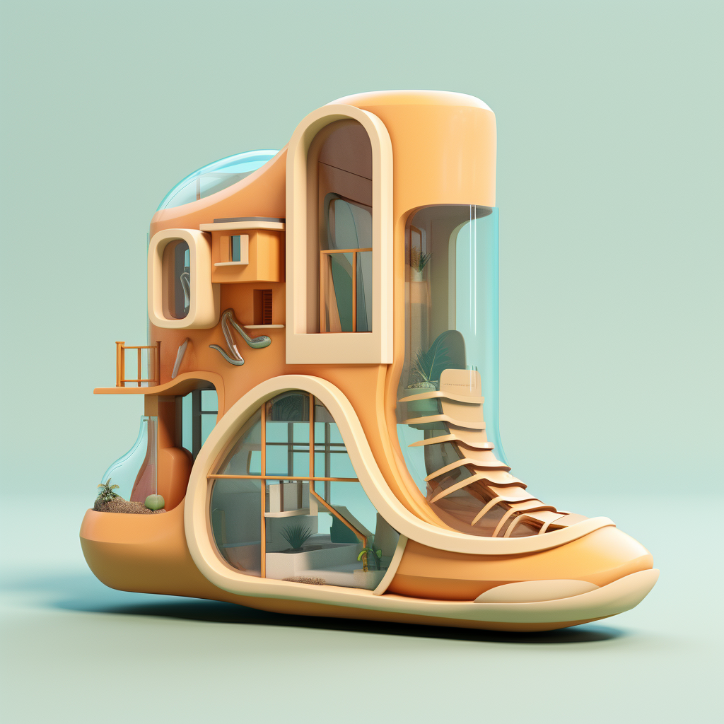 House-shaped shoe design with windows and doors