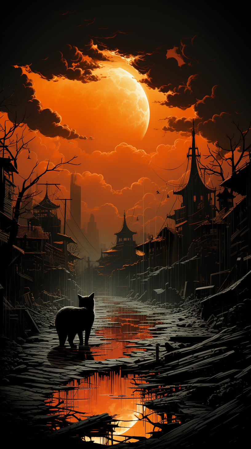 Howling orange cat in Sin City scene