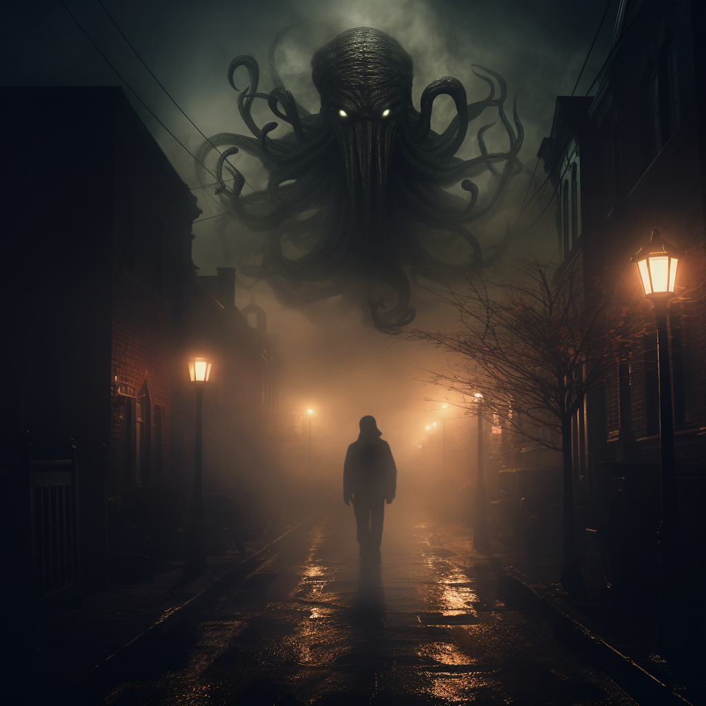 HP Lovecraft horror elder god foggy streets night