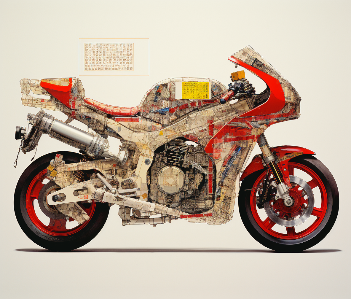 Huatong motorbike in postmodern collage style