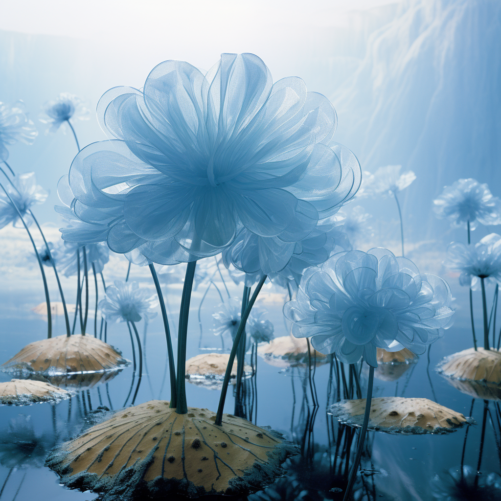 Beautiful Huge Flowers in Blue Water Field