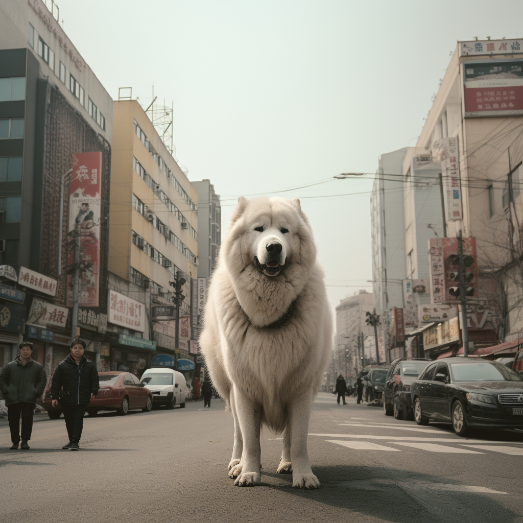 Beautiful White Dog in the City