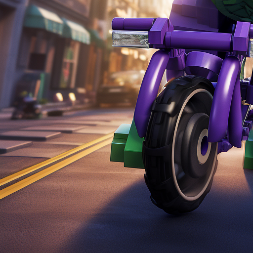 Hulk riding a folding bicycle in Pixar art style