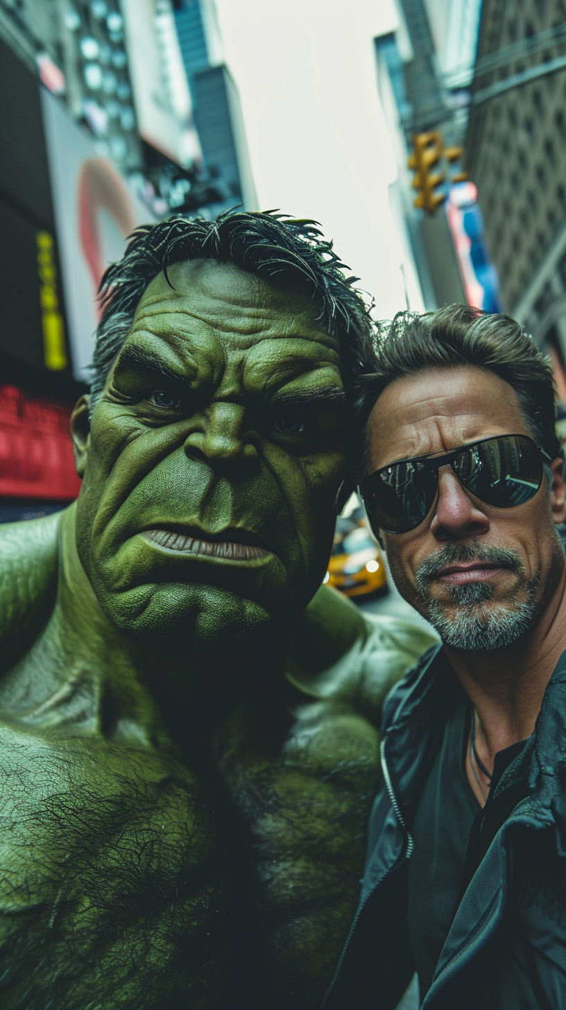 Hulk and Brad Pitt in New York selfie