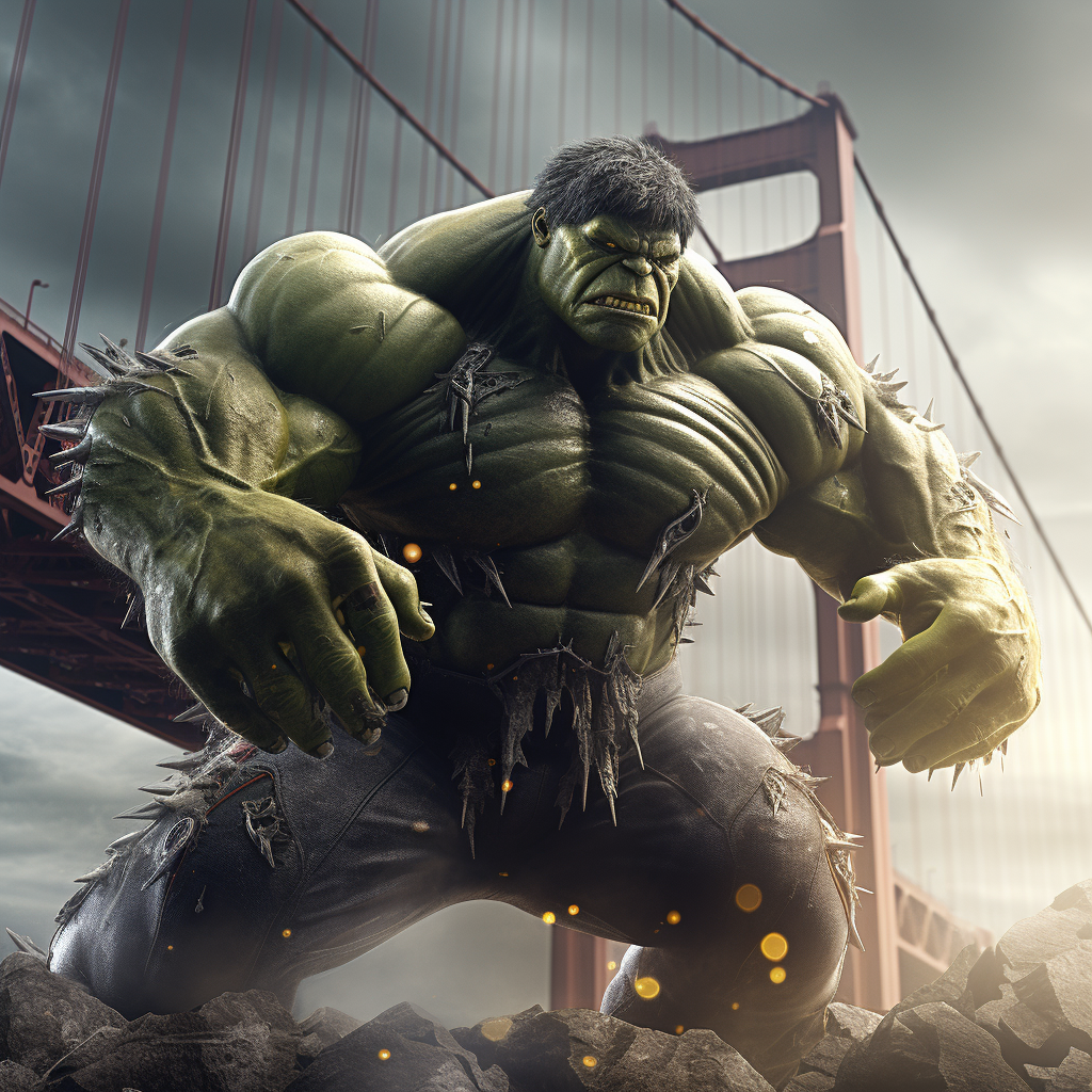 Hulk destroying San Francisco bridge