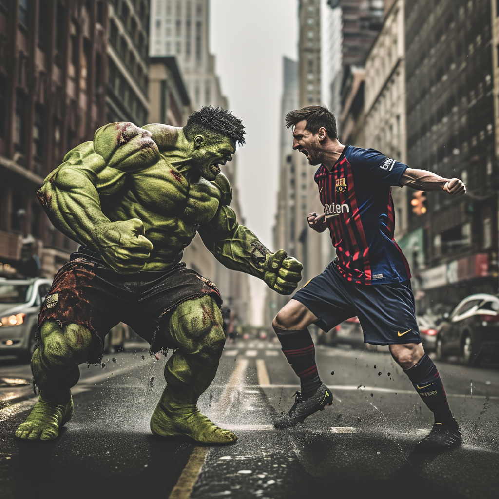 Angry Hulk and Lionel Messi in New York