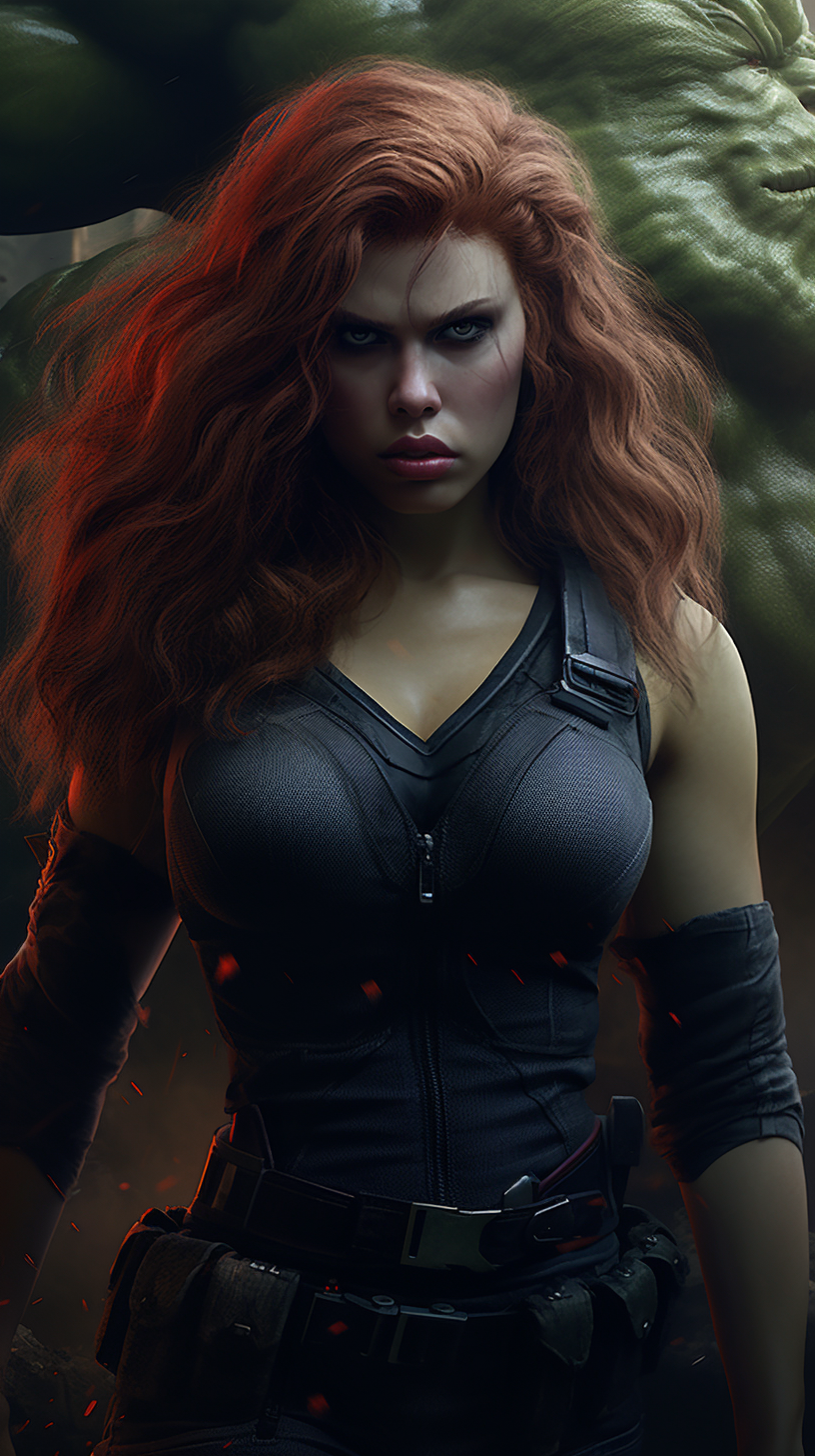 Hulk with Scarlett Johansson as Black Widow