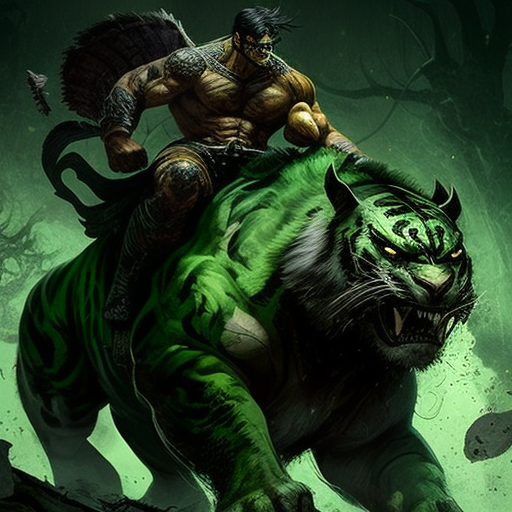 Incredible Hulk riding majestic tiger