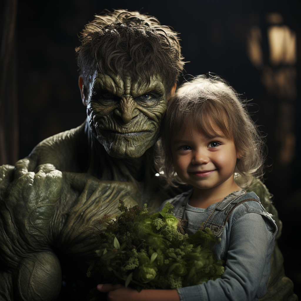 Hulk and happy child together