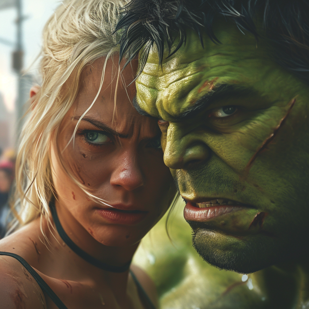 Hulk and Margot Robbie in Angry Pose