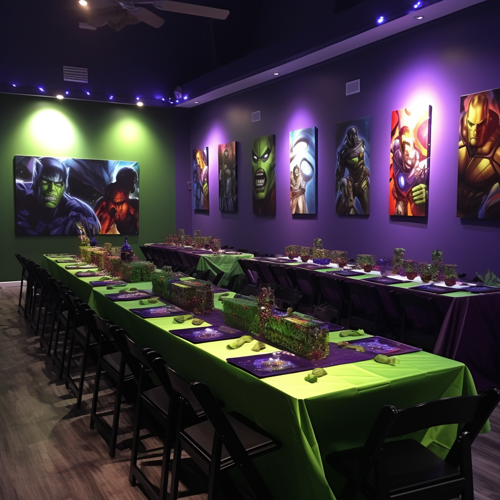 Hulk-themed wedding venue decorations