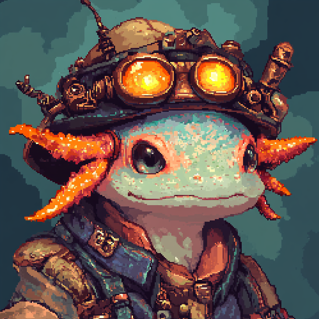 Human axolotl portrait steampunk hat