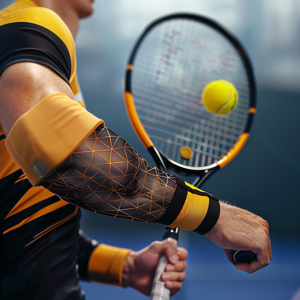 Human arm holding tennis racket