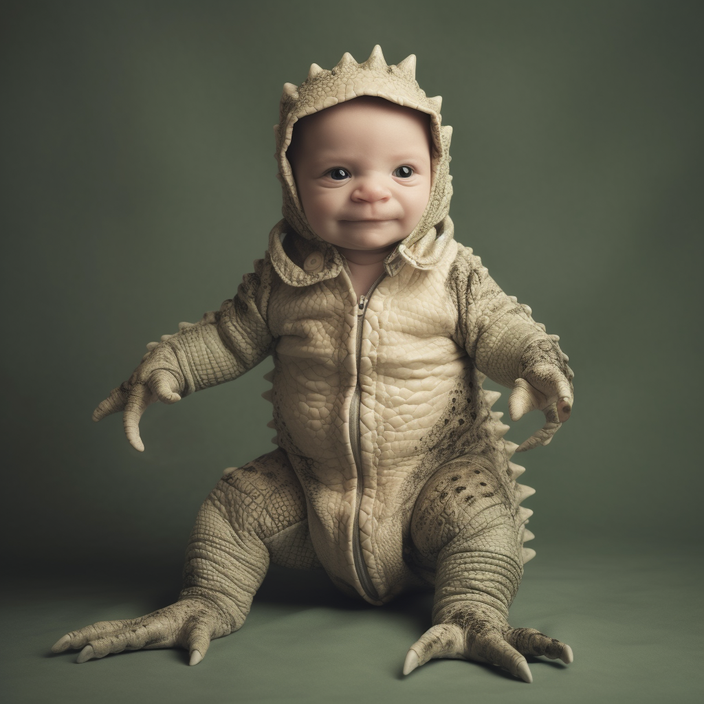 Adorable human baby with alligator limbs